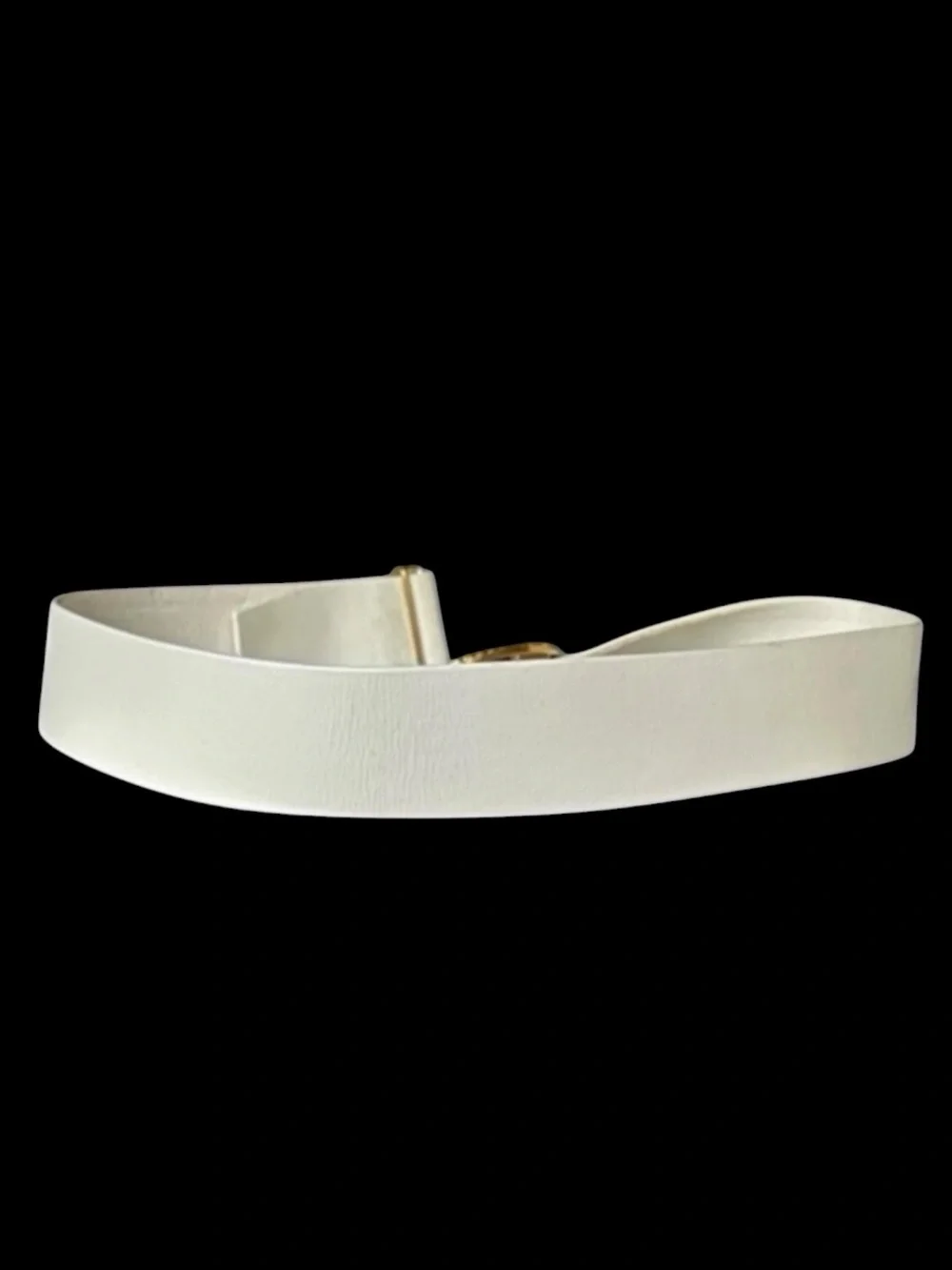 St. John Vintage White Wide Leather Belt w/Gold & Silver Crystal Oval Buckle